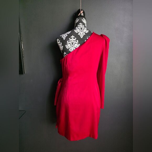 Aidan Mattox Drape Bow Side One Shoulder Mini Dress Red Sz 8 Polyester - Picture 5 of 9